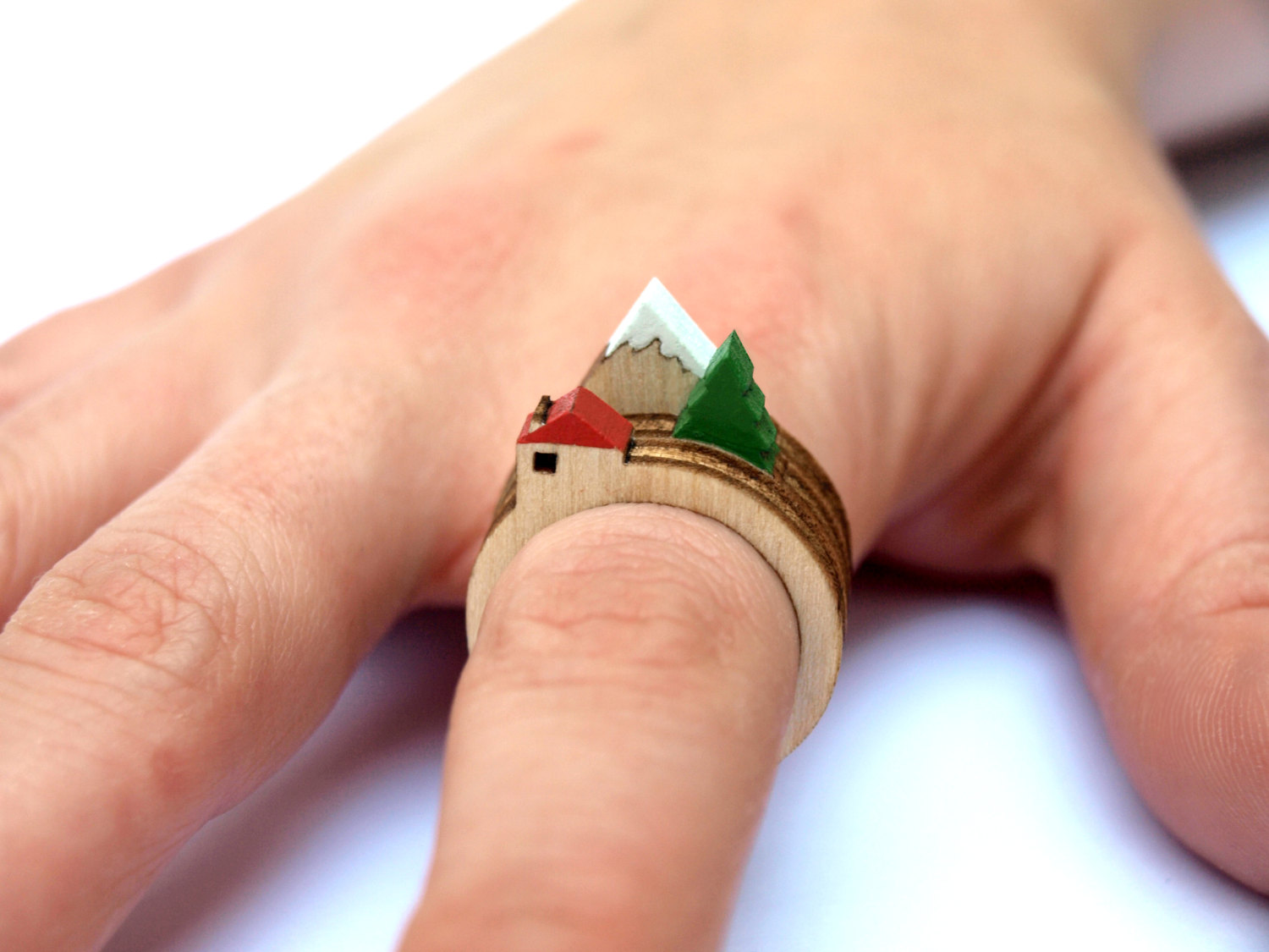 LaserCut Wooden Rings That Feature Mini Dioramas
