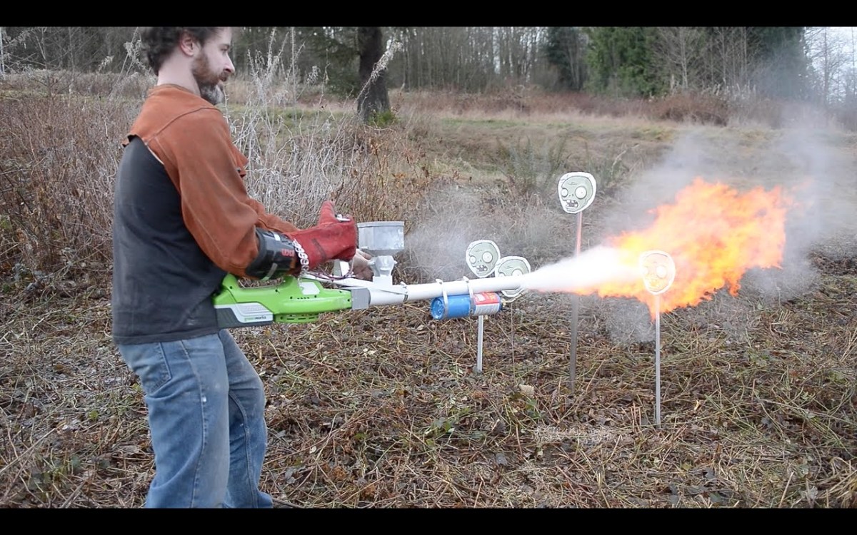 A Homemade Cornstarch Flamethrower Built Using a Leaf Blower and
