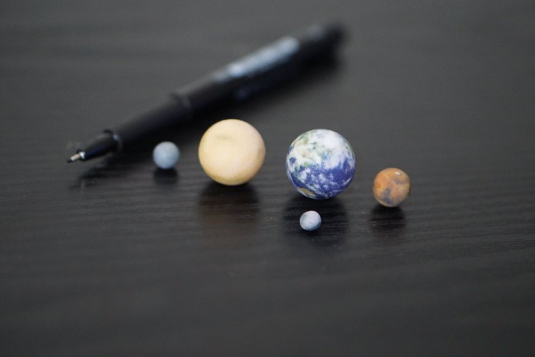 Tiny Mercury, Venus, Earth, Mars, Moon
