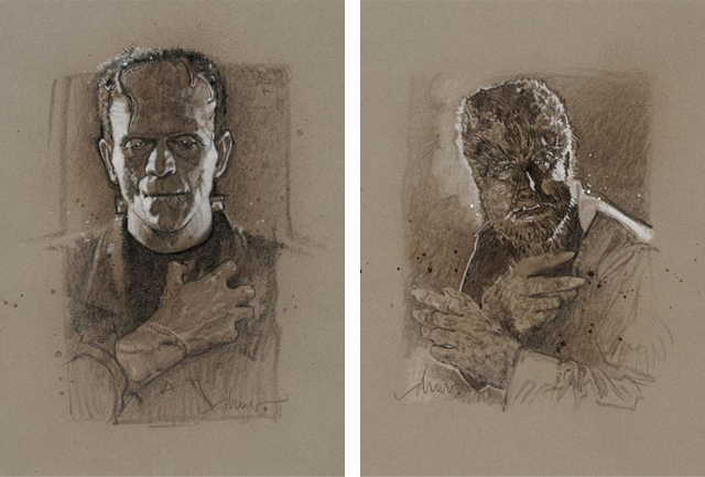 Frankenstein and Wolfman Portraits by Drew Struzan