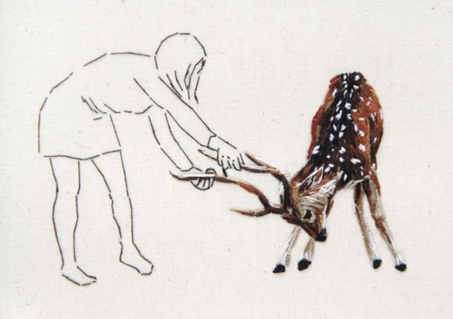 Embroidery art of animals behaving badly by Ana Teresa Barboza