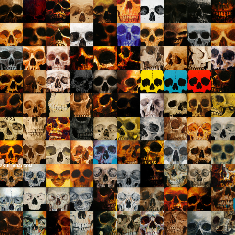 100 Skull Paintings by Noah Scalin of Skull-A-Day