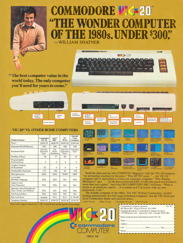 Commodore VIC-20 Ads Featuring William Shatner