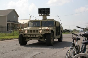 Army vehicle with speakers