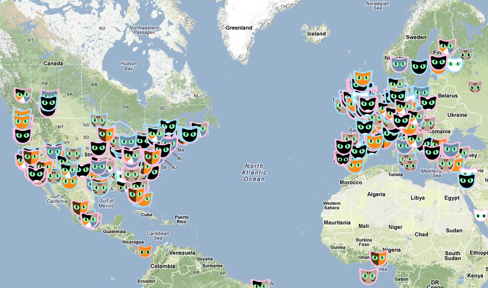 Cat Map, An Interactive Map of All the Cats in the World