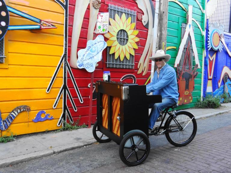 Gary Skaggs and his piano bike