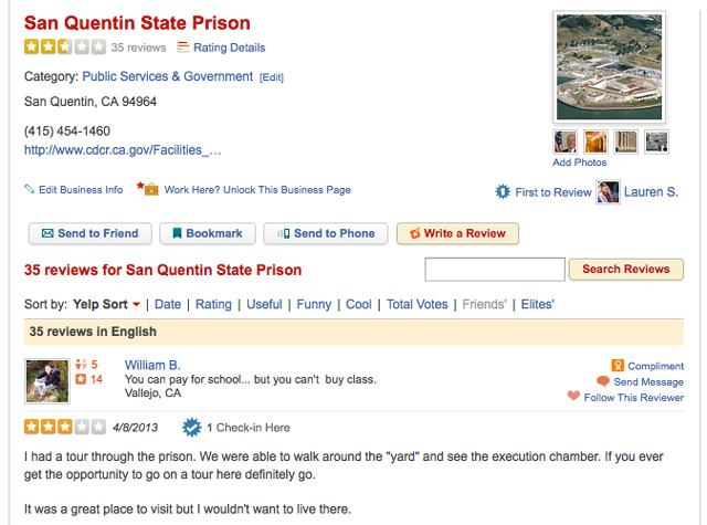 Prison reviews on Yelp