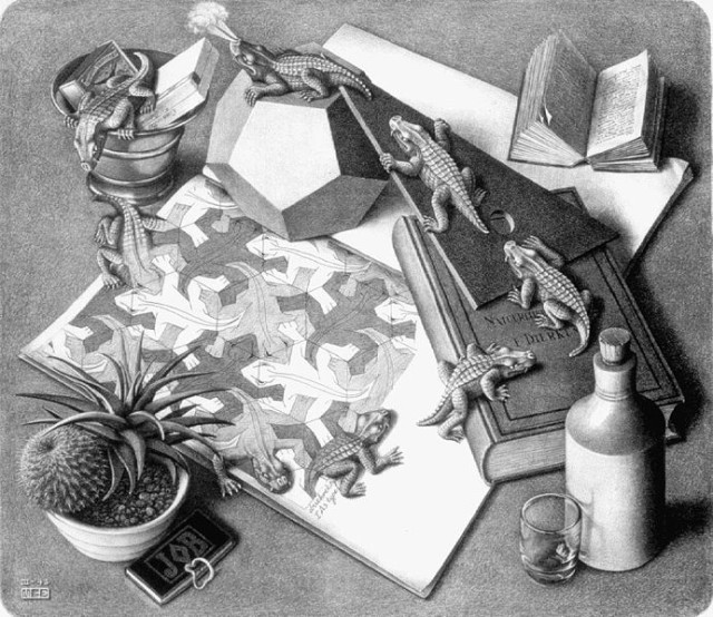 M. C. Escher Reptiles wooden floor