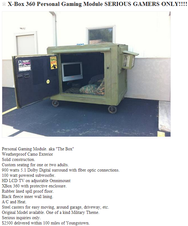 MilitaryThemed Xbox 360 Personal Gaming Module on Craigslist