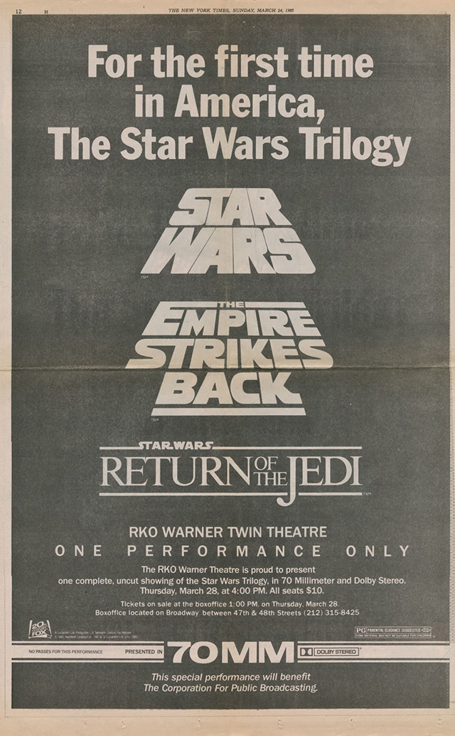 Star Wars Dan Perri Trilogy NYT 1985