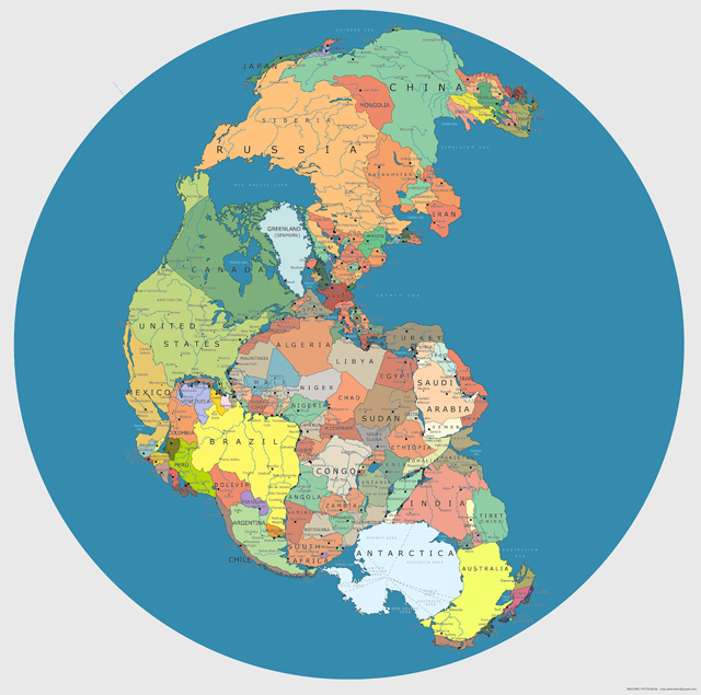 Map Of Pangaea With Modern Political Borders