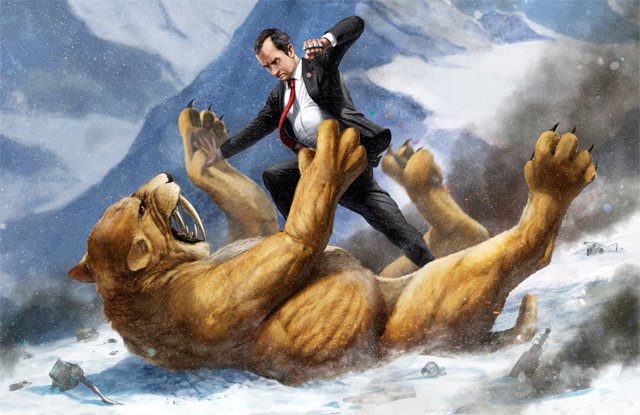 Richard Nixon Battling a Giant Saber-Toothed Tiger