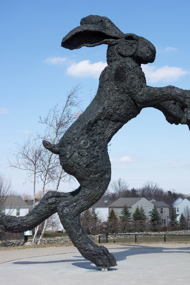 Dancing Hares, A Bronze Sculpture of 3 Giant Rabbits in Dublin, Ohio