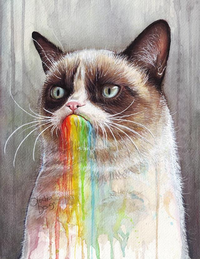 Grumpy Cat Tastes the Rainbow