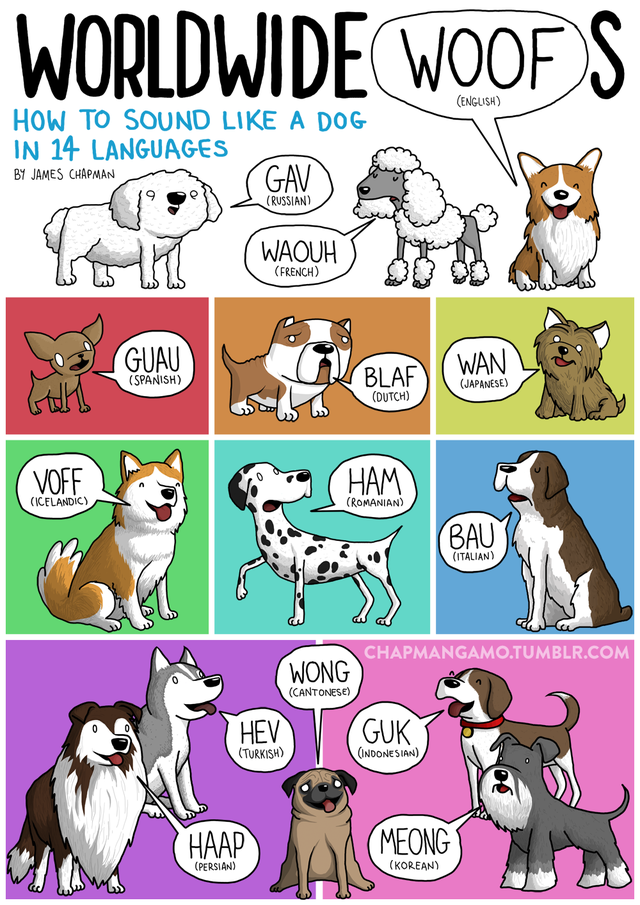 Worldwide Woofs and Other Animal Sounds Illustrated in Different Languages