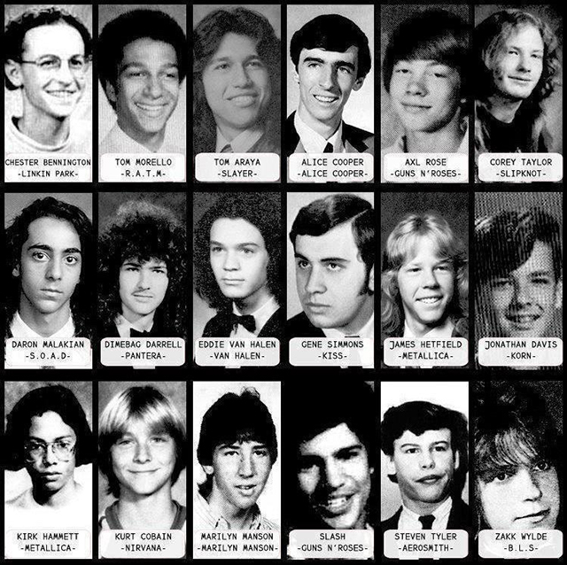 Yearbook pictures of rock and metal icons