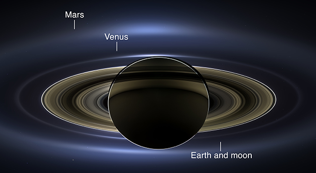 NASA image of Saturn and Earth