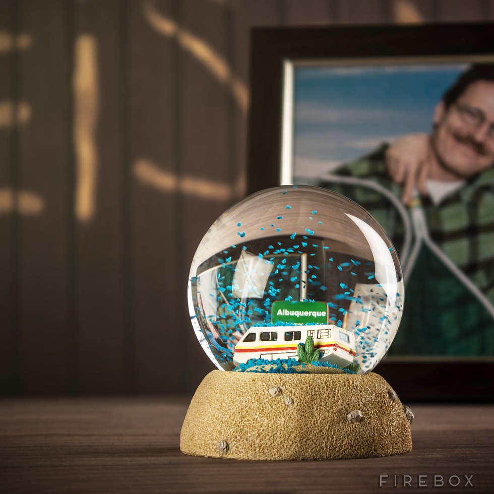A Breaking Bad Snow Globe That Shakes Blue Crystals Onto A Winnebago in the Desert