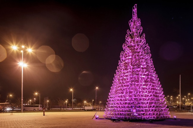 Christmas Tree Made of Sleds