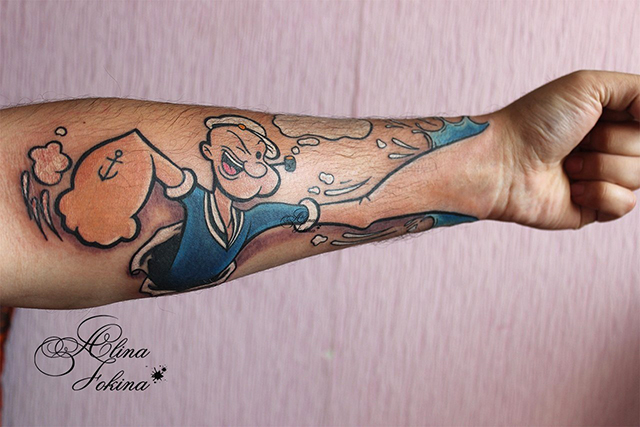 Popeye Arm Tattoo by Alina Fokina