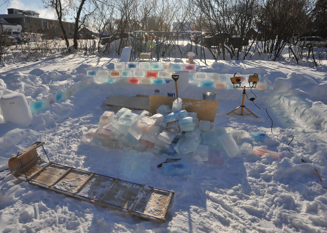 Man Builds Ice Block Fort in His Backyard