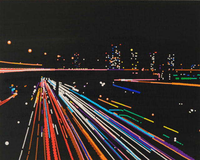 Nighttime Cityscapes Made of Stickers and Paint