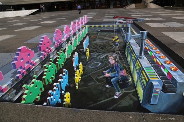 Space Invaders Anamorphic Painting