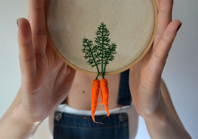 Felted Vegetables with Embroidered Leaves