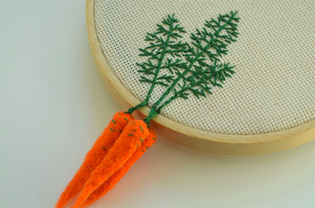 Felted Vegetables with Embroidered Leaves