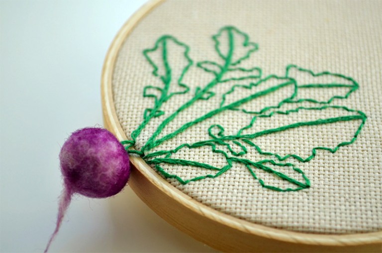 Felted Vegetables with Embroidered Leaves