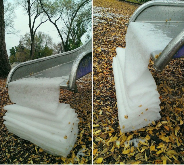 A Bizarre Neatly Folded Sheet of Snow in a Colorado Playground
