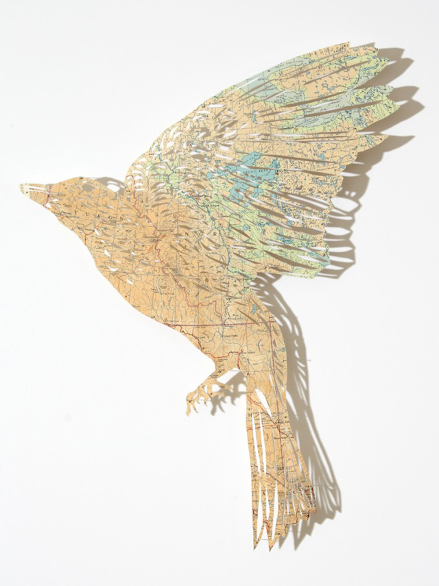 Nature Art Made from Cut Maps by Claire Brewster