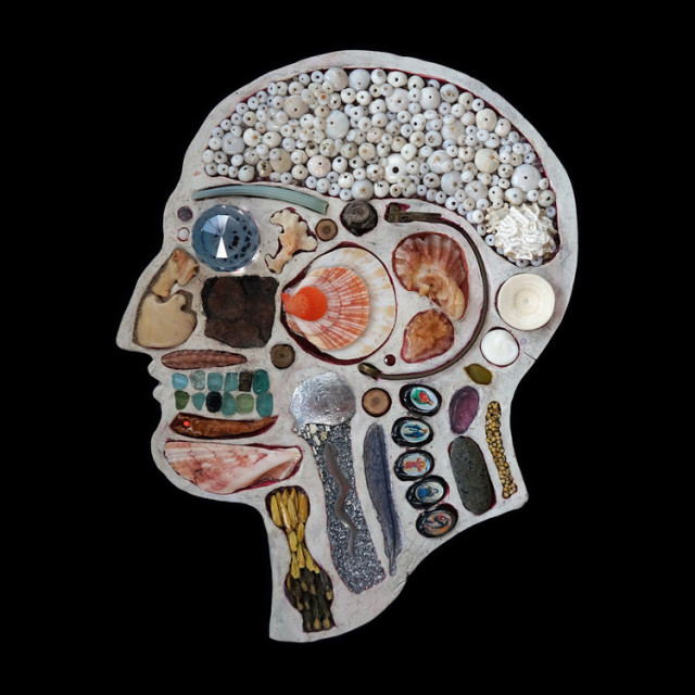 Human Head Cross Sections Made out of Found Objects
