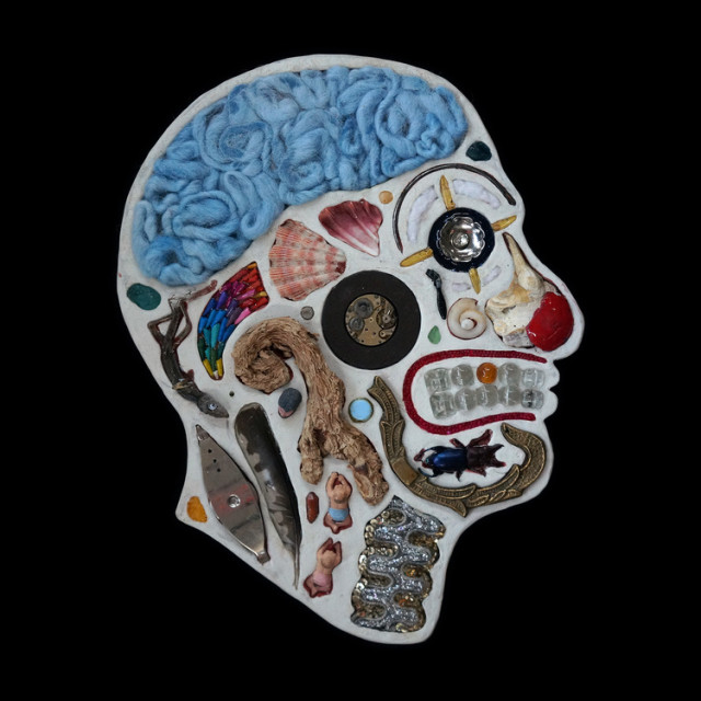 Human Head Cross Sections Made out of Found Objects