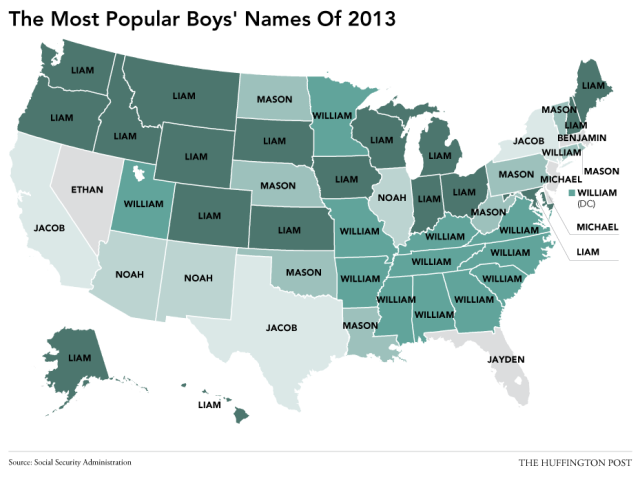 Most Popular Boy Names 2013