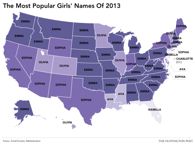 Most Popular Girls Names 2013
