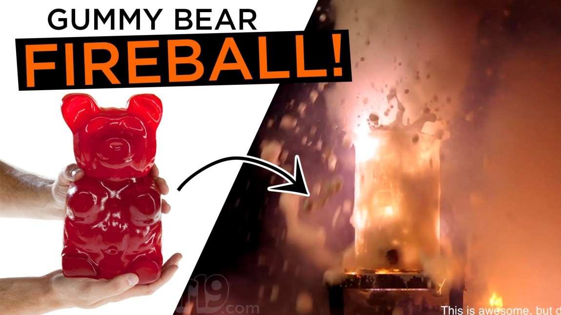 Giant Gummy Bear Dropped Into Potassium Chlorate Creates Fiery Mess