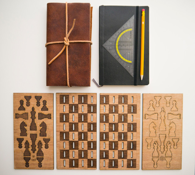 Laser Cut Wooden Chess Set Flattens When Not in Use