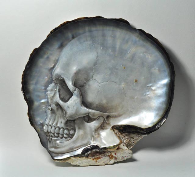  Beautiful Carved and Painted Skull Art in Mother of Pearl