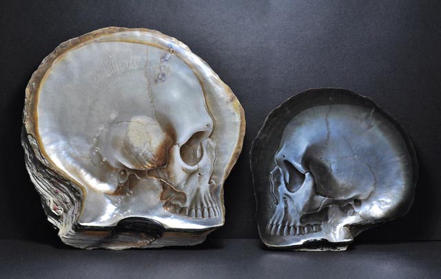  Beautiful Carved and Painted Skull Art in Mother of Pearl