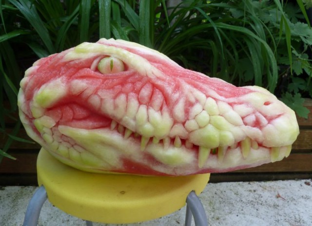 Carved Watermelon Character Sculptures by Clive Cooper