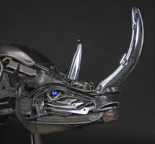 Octopus and Rhino Found Object Sculptures by Jud Turner
