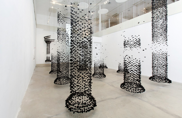 Suspended charcoal sculptures by Seon Ghi Bahk