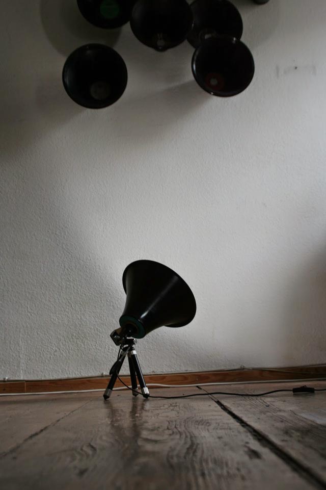 Upcycled Vinyl Record and Camera Tripod Lamp