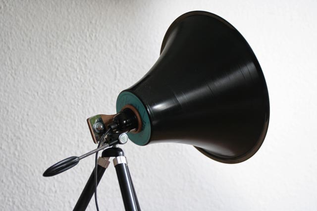 Upcycled Vinyl Record and Camera Tripod Lamp