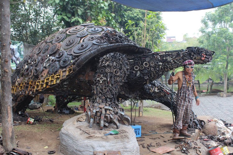 Giant Scrap Metal Turtle Sculpture by Indonesian Artist Ono Gaf