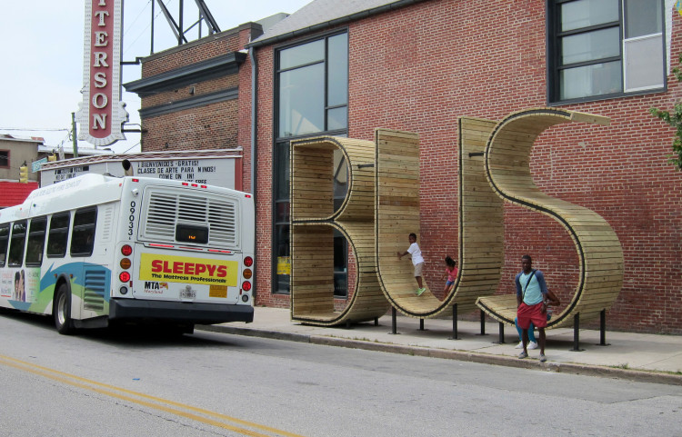 A Sculptural Bus Stop That Spells Out 'Bus' in Giant Letters