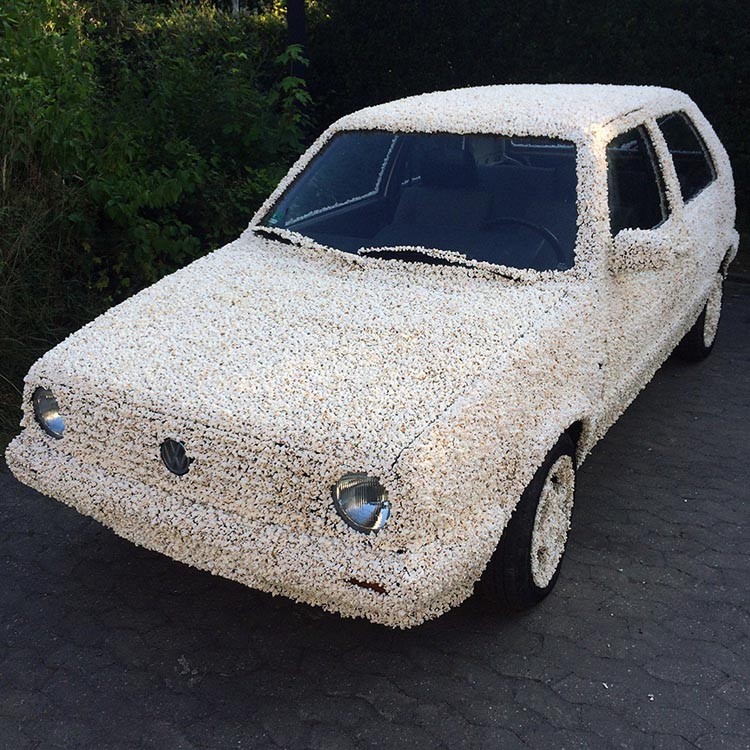 A 1983 Volkswagen Covered in Popcorn