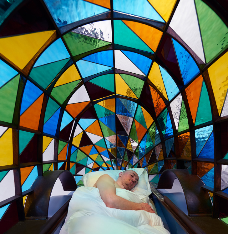 The Stained Glass Driverless Sleeper Car of the Future by Dominic Wilcox