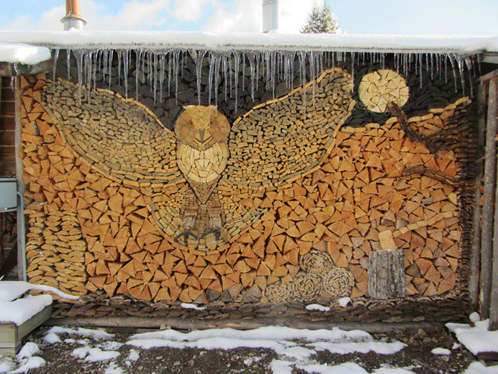 Montana Man Creates Beautiful Wood Mosaics Out of Stacked Firewood